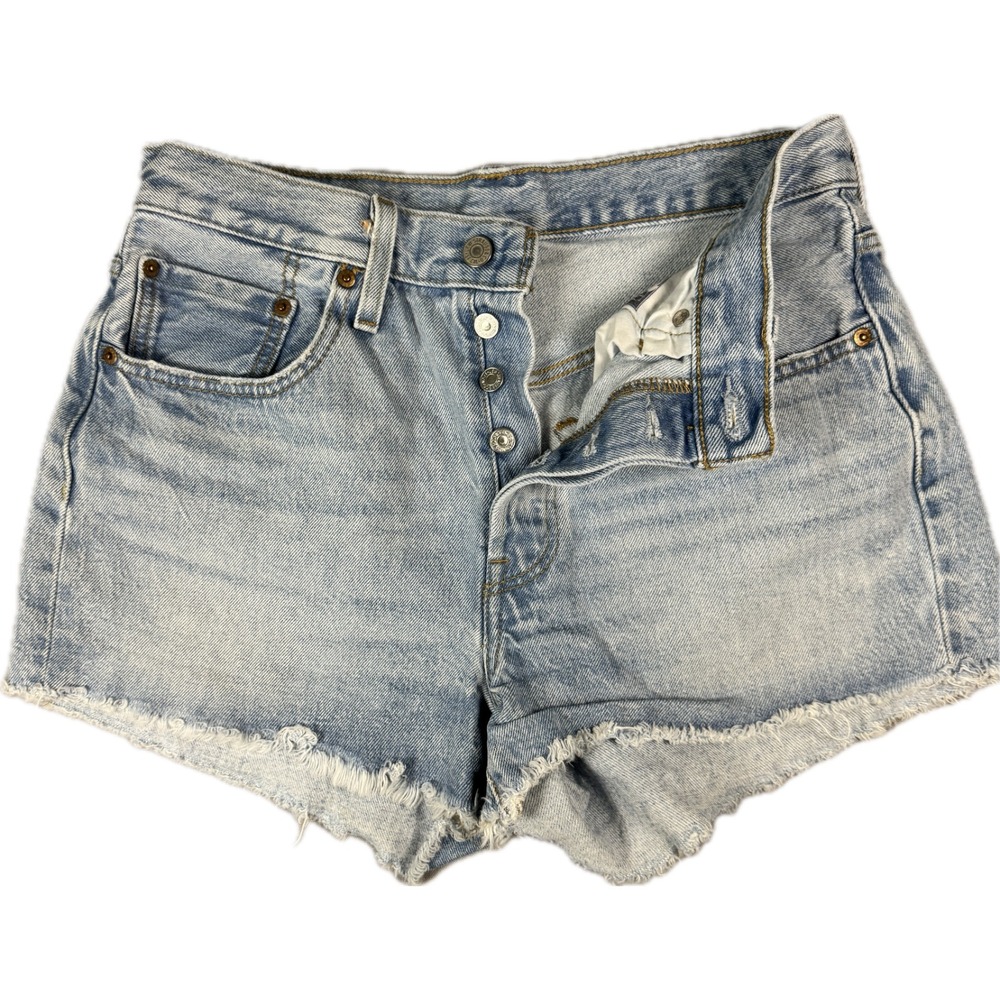 Levi's Denim Shorts Women 30 Blue 501 Button-Fly Distressed Raw Hem Boho